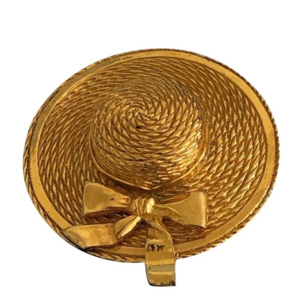 CHANEL RARE HAT BROOCH WITH BOW  GOLD TONE PIN cc